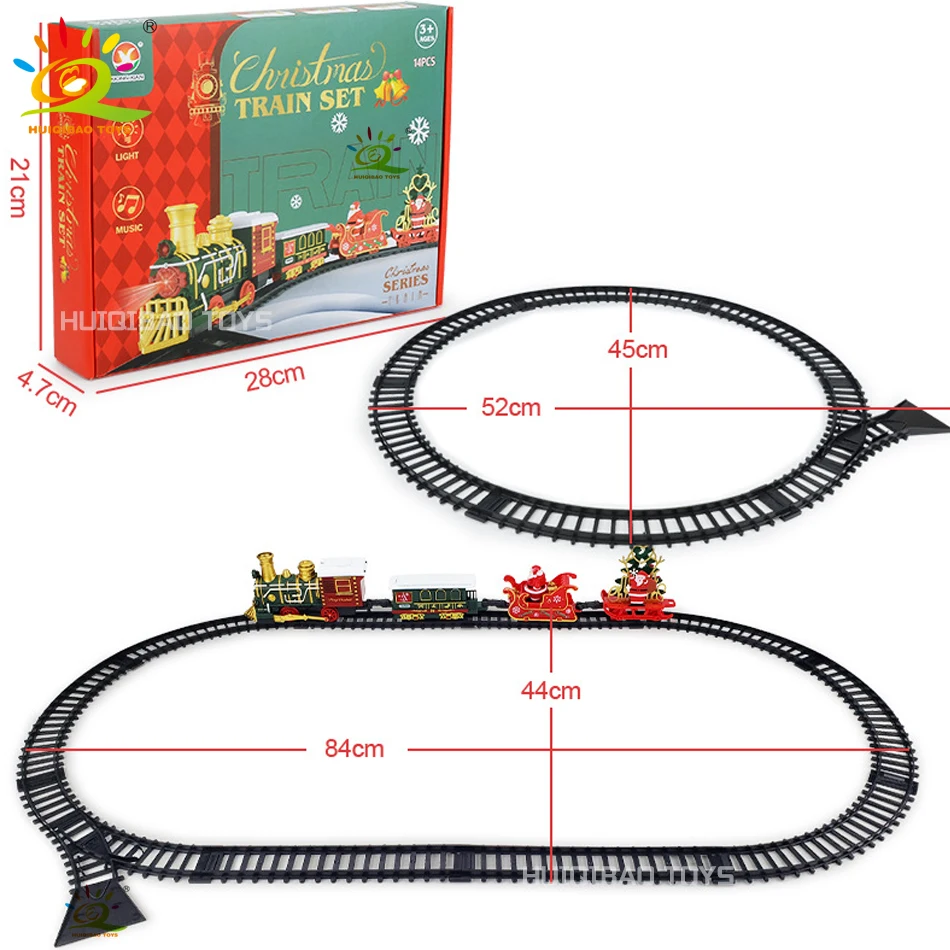 HUIQIBAO Albero di Natale Treno Elettrico Tracce Set Babbo Natale Auto da carico con Suoni di Natale Luci Giocattoli per Adulti Regalo di Capodanno