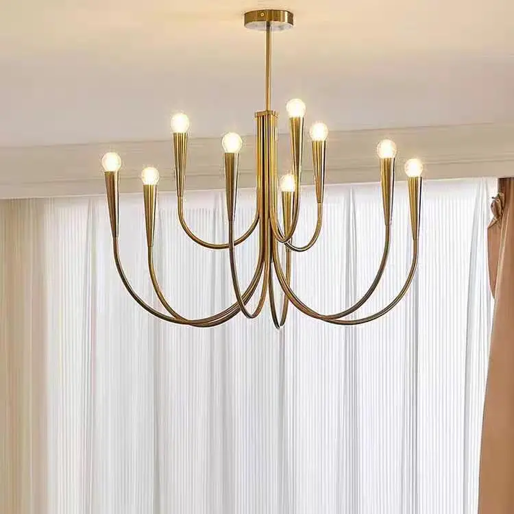 

Mid Century long Arm Chandelier Luxury black gold candle light Designer arch light Living Room Creative Dining island lighting