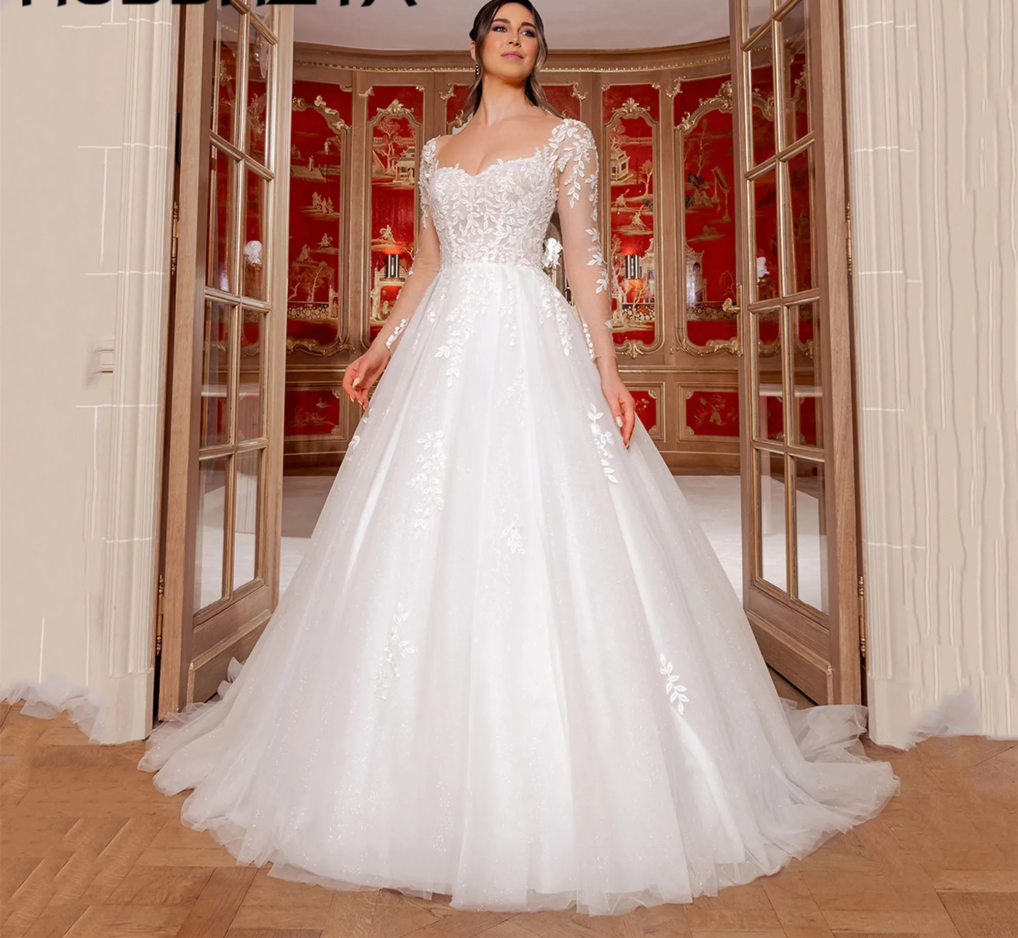 Elegant Women's Party Gown Lace Full Sleeves Floor Lenght  Evening Dress Wedding Banquet Dress Bridesmaid Dress Customized