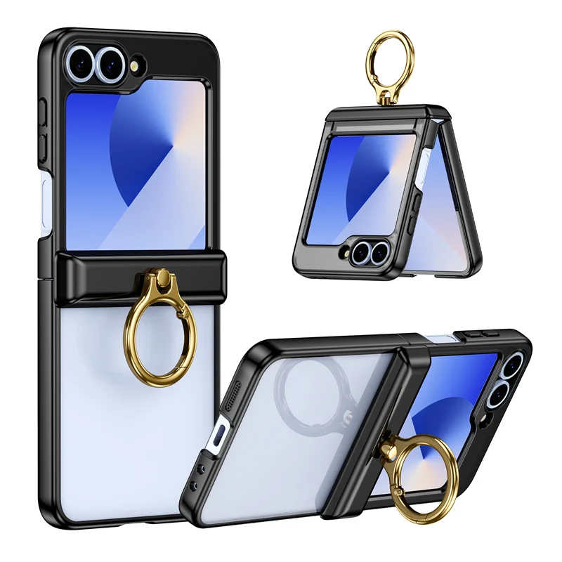 

Magnetic Hinge Ring Phone Case For Samsung Galaxy Z Flip 6 Flip 5 Screen Glass Protective Bracket Cover For Galaxy Z Flip 6 5G