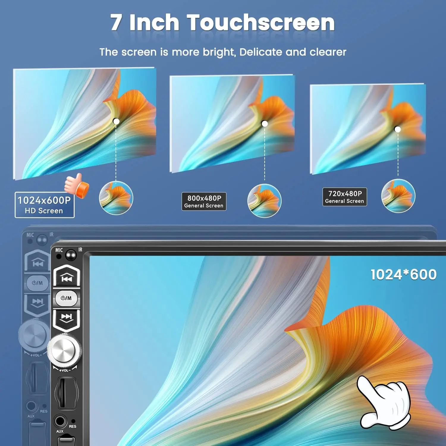 Radio à écran tactile CarPlay Android Auto simple Din de 7 pouces avec Bluetooth 5.1, FM, USB, AUX, TF, SD, SWC, EQ, rétro-éclairage, télécommande, P