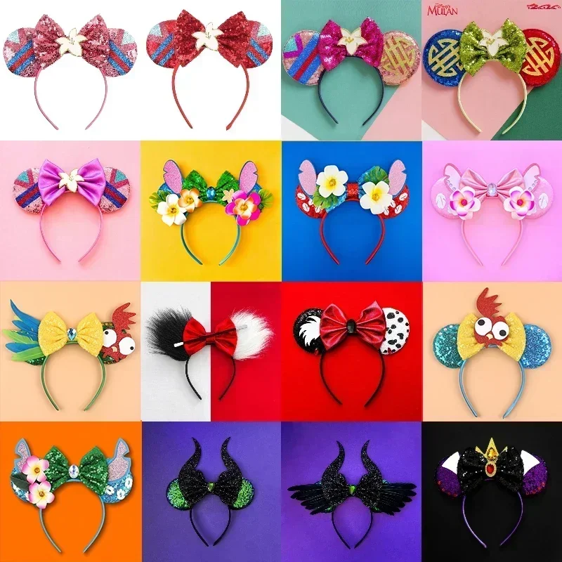 Disney Mulan Headbands For Girls Cartoon Clothing Hair Accessories Women Magnolia Flower Bow Hairbands Kids Mickey Ears Headwear