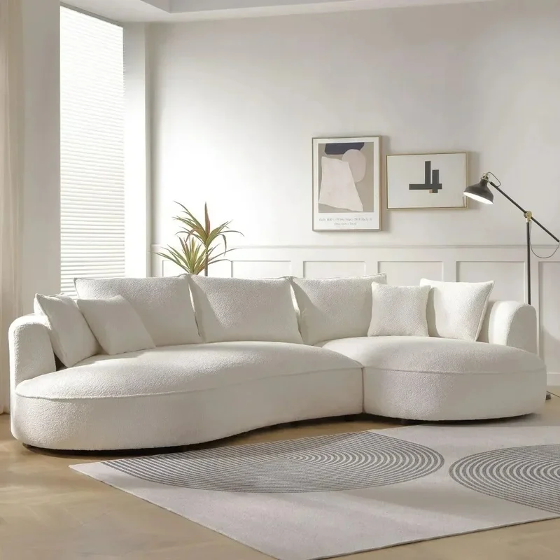 Modern Right Hand Facing Curved Sectional Sofa 124.8 Inch Boucle Fabric Comfortable Living Room Furniture with Pillows Factory D