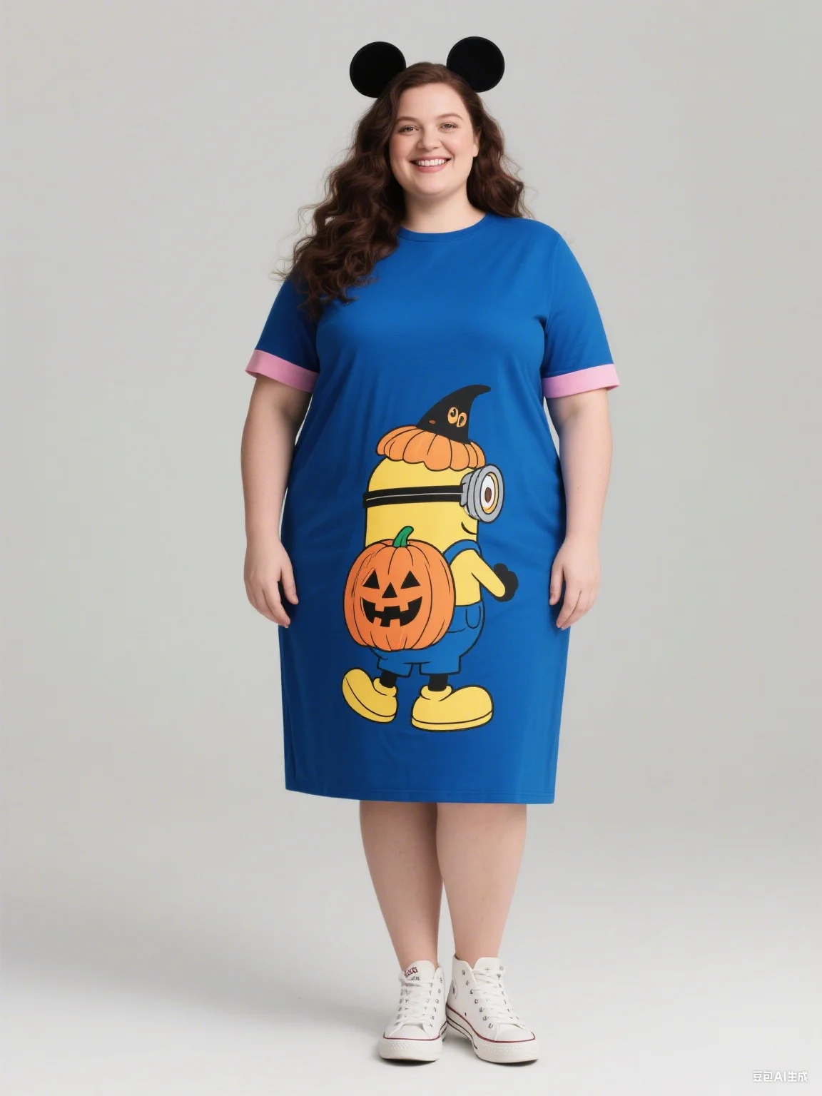 2025 التوابع كيتي القط مضحك IP طباعة الخريف حجم كبير فستان المرأة المرأة بلا أكمام فستان برقبة مستديرة ل الزي المألوف