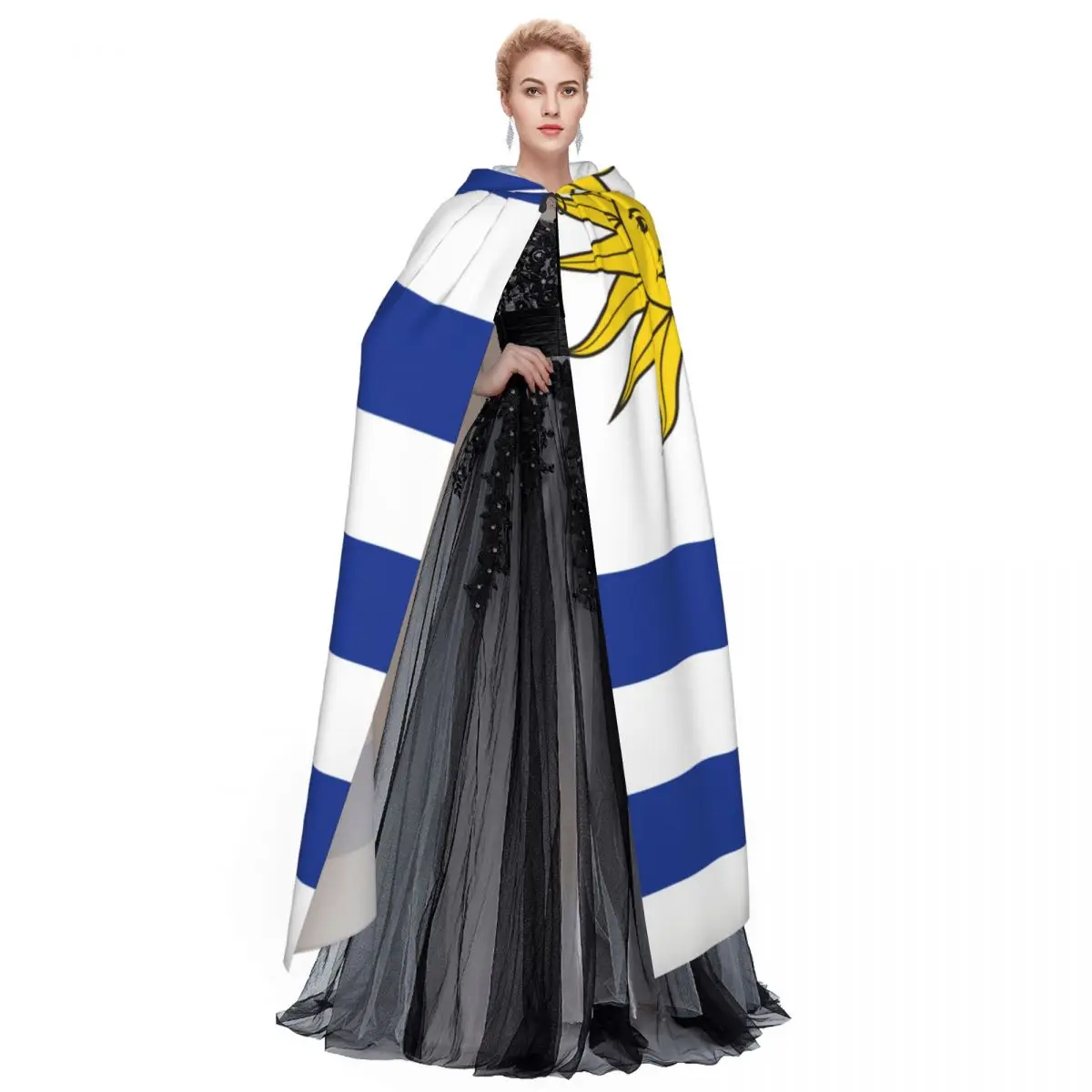 Flag Of Uruguay Adult Cloak Cape Hooded Medieval Costume Witch Wicca Elf Purim Carnival Party