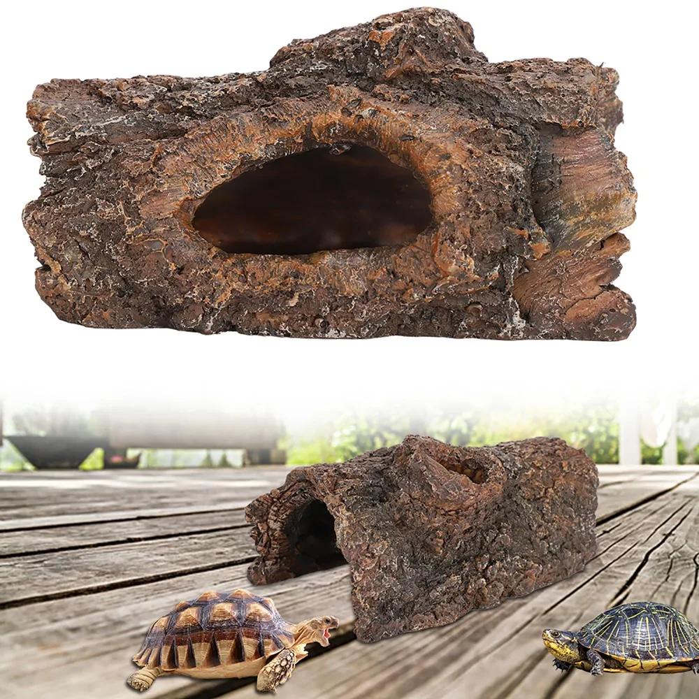 Resin Reptile Hide Cave Tree Bark Shape Landscape Decor Amphibians Hide Cave Natural Texture Simulation Design Reptile Hideout