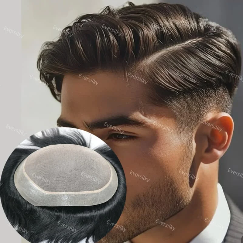 غير قابل للاكتشاف # 1 # 2 # 4 # 7 شعر مستعار بني فاتح مموج/مستقيم للرجال مريح ناعم أحادي PU 100% شعر بشري أصلي رخيص للرجال