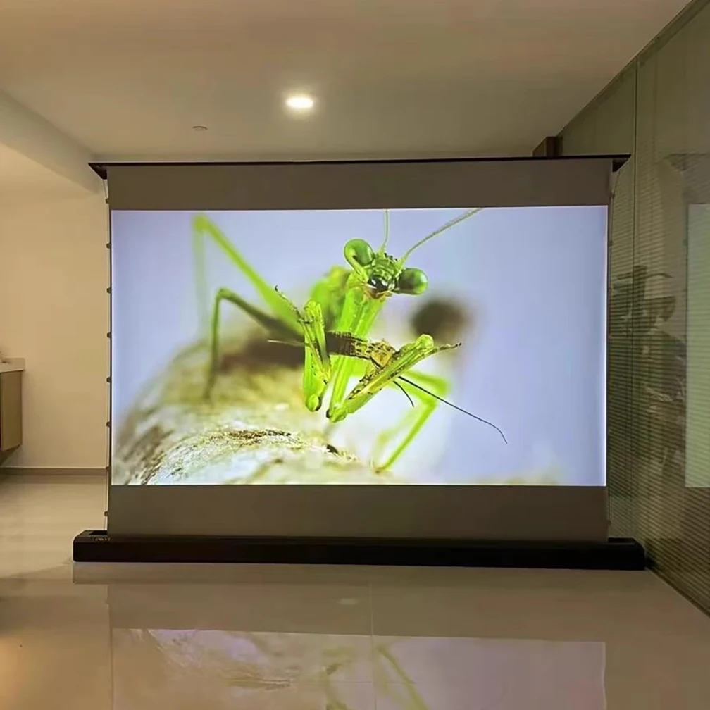 

100 Inch CBSP UST Motorized Floor Rising Projector Screen 16:9 8K T-Prism Tab Tension ALR Motorized Projector Screen