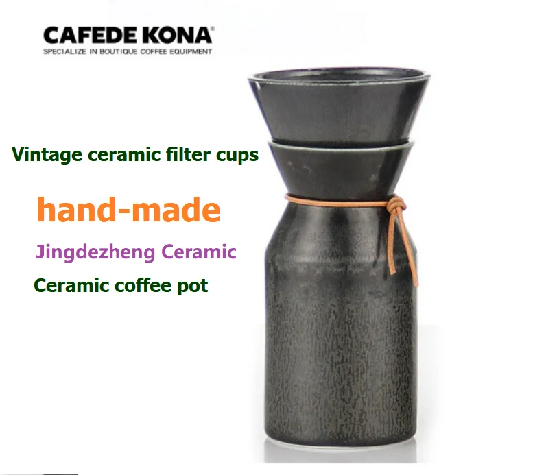 CAFEDE KONA Ceramic Coffee pot Hand filter cup Drip coffee pot set of Jingdezhen ceramic wood grain black