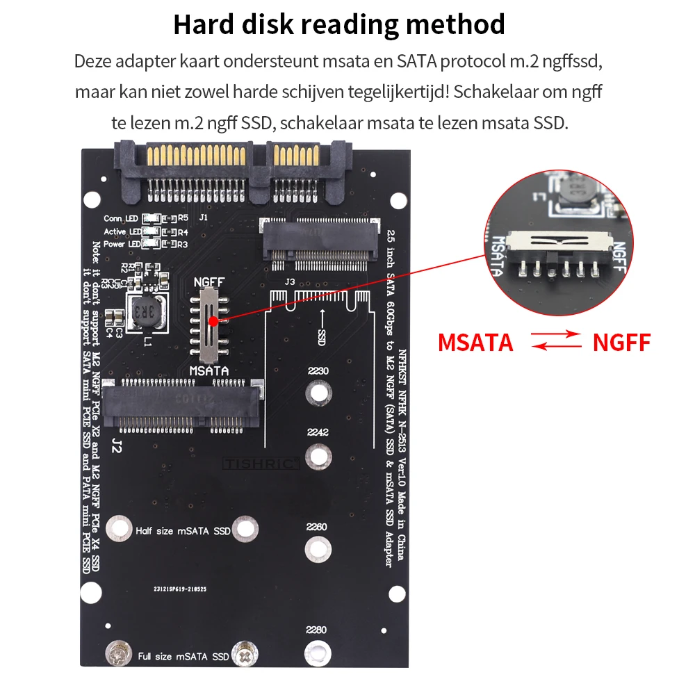 TISHRIC M.2 Msata To Sata 2.5 Inch Riser Card M2 NGFF B Key Msata Sata Adapter Board For M2 2230 2242 2260 2280 SSD Hard Disk