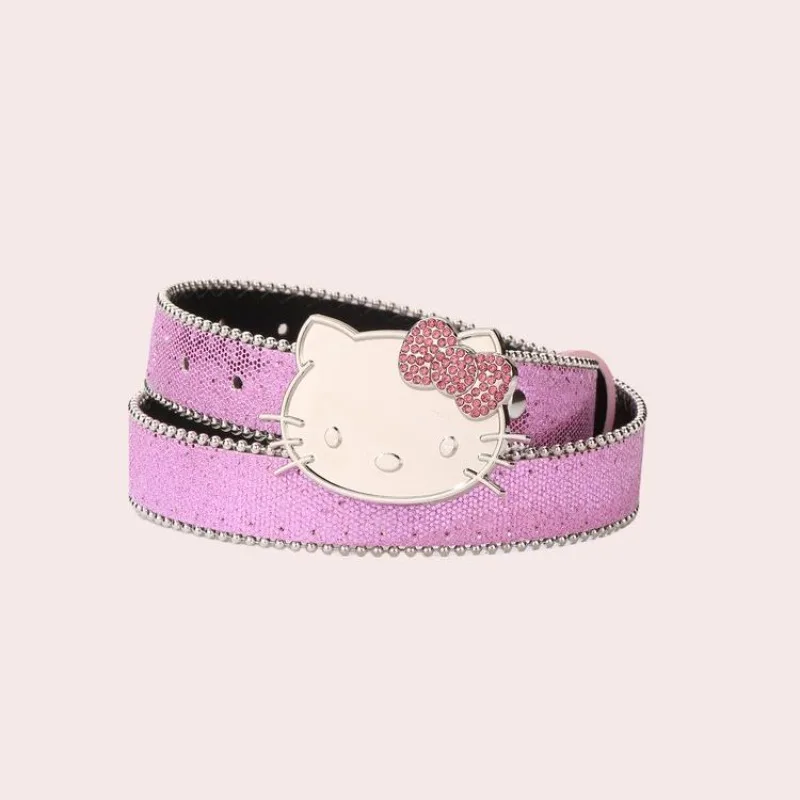 Sanrio Hello Kitty Hip Hop Y2K Belts Pink Sparkling Fashion Casual Punk Style with Diamond Belt Spice Girl Gifts for Women Girls