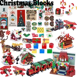 MOC City Christmas Figures Building Blocks Street View Tree Elk Snowman Sweater Sled Tiles Printed Accessories Bricks Toys Gifts