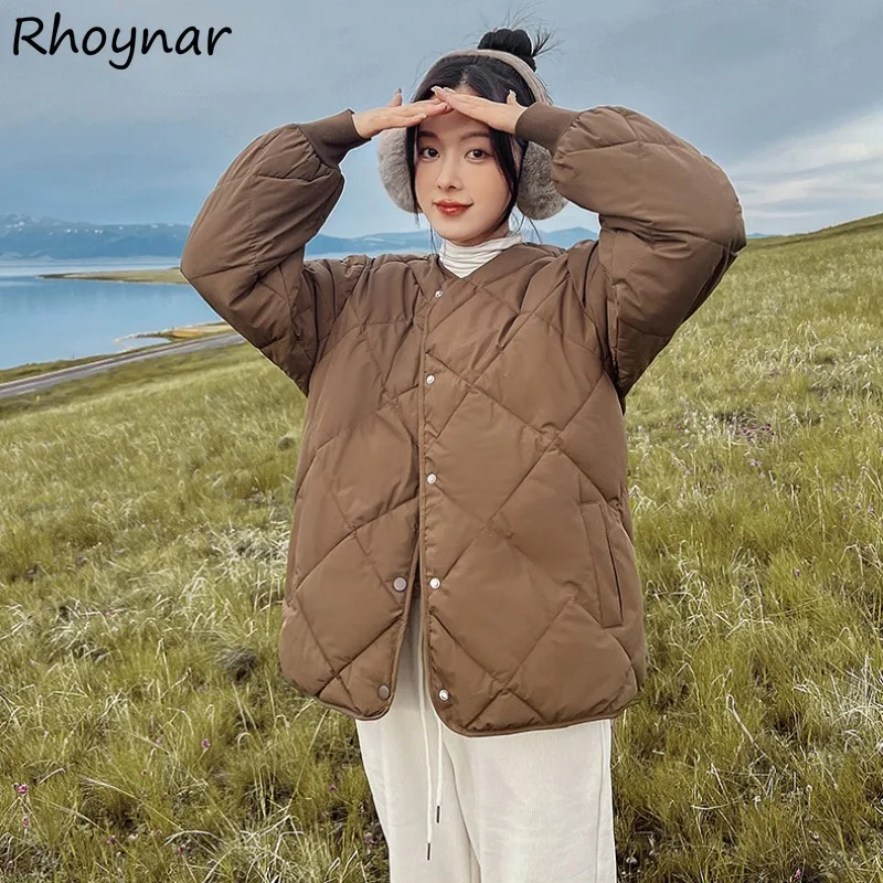 

Short Style Parkas Women Preppy Solid Simple All-match Warm V-neck Single Breasted Streetwear Korean Fashion College Chic Daily