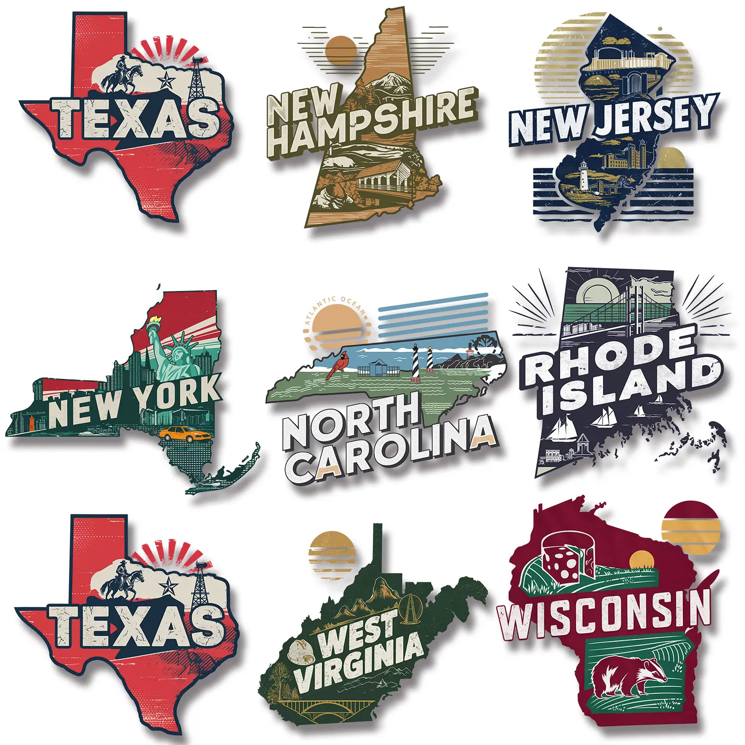 America TEXAS New York South Dakota Landmark Love Custom Iron on Decals Patches for Clothes Strong viscosity DIY Decoration