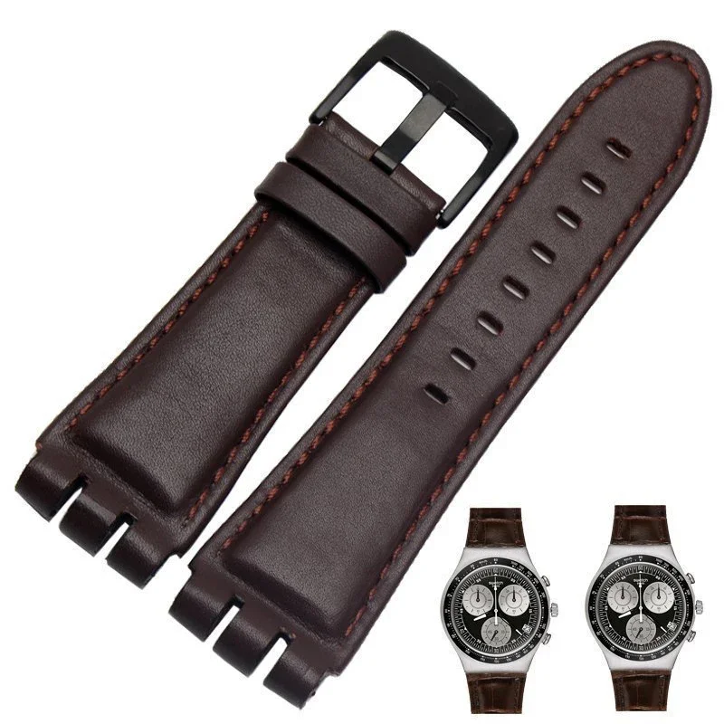 

New high quality men's soft waterproof leather strap Strap Black Brown Leather Bracelet suitable for swatch strap 23mm