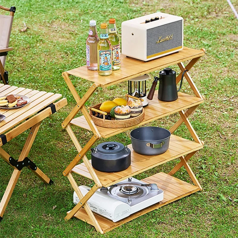 Outdoor Camping Storage Rack Portable Foldable Multi-layer Storage Rack Car Self-driving Barbecue Rack Small Table