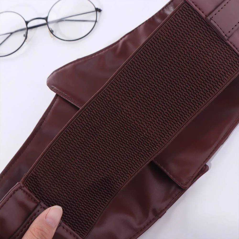 เข็มขัดรัดเอวแบบยืดหยุ่นสไตล์โกธิค ทำจากหนัง PU สีพื้น สำหรับผู้หญิง