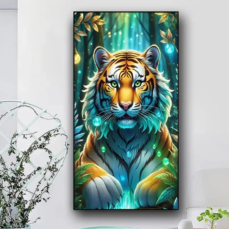 Green Tiger Fierce Forest Landscapediamond painting kits Full Square/Round Diamond Mosaic Amazing Animals Jewelry Cross Stitch