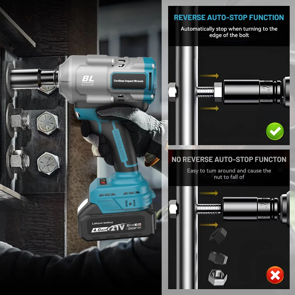 Бесщеточный электрический ключ 1/2 дюйма, 2000 Нм, аккумуляторный ударный гайковерт с настоящим крутящим моментом, отвертка, электроинструмент для Makita 18 В