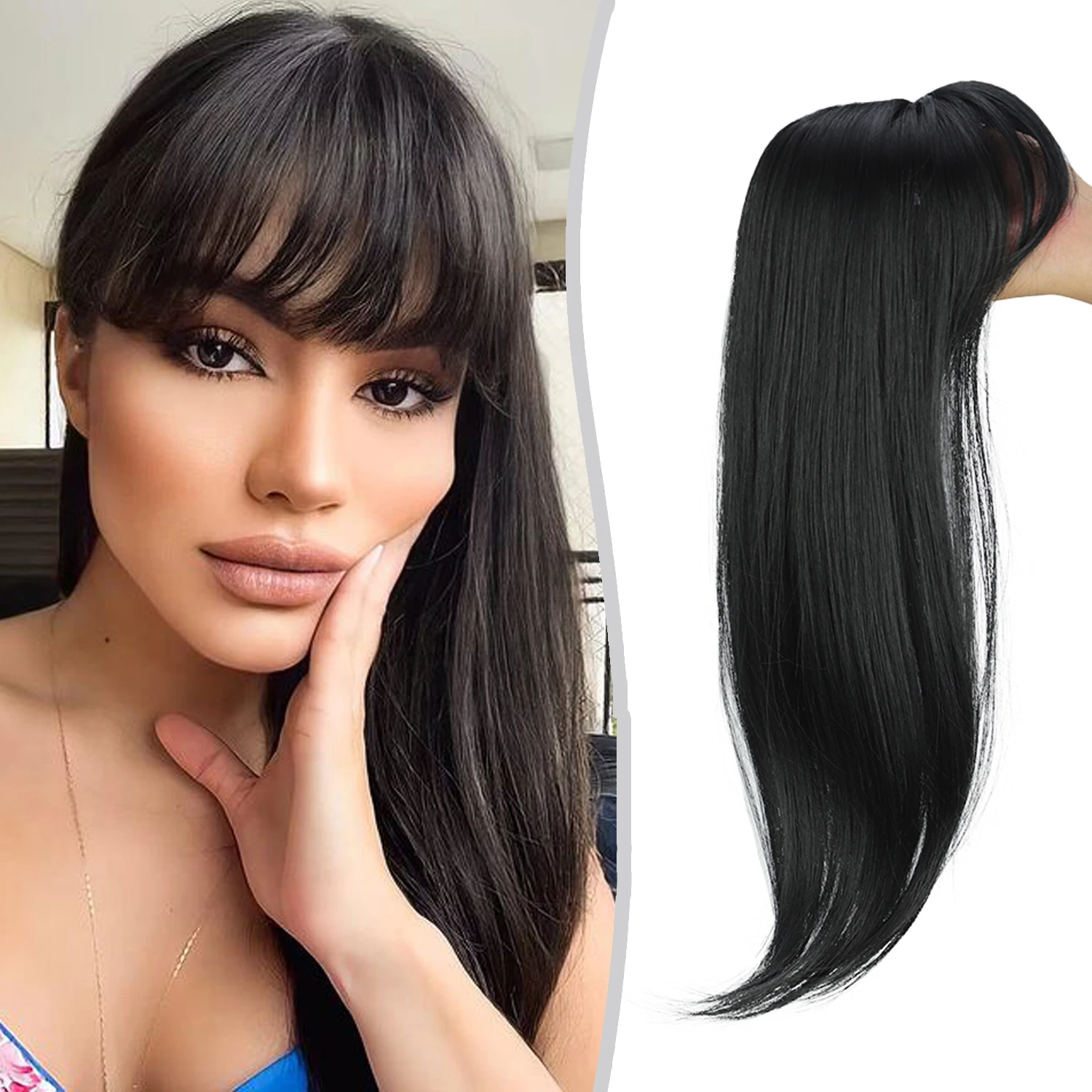 

Dansama 18" Clip-in Hair Topper with Bangs | 360° Full Cover Synthetic Hairpiece | For Women & Girls