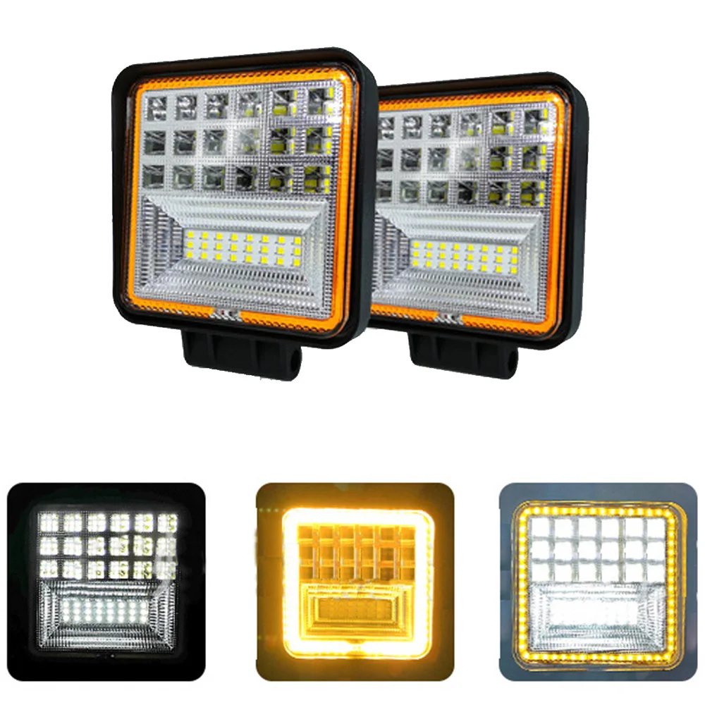 2x 4Inch 126W Work Lamp Square LED Light Super Bright Driving Spot Light Waterproof Headlamp For Off-road Trucks ATV Car