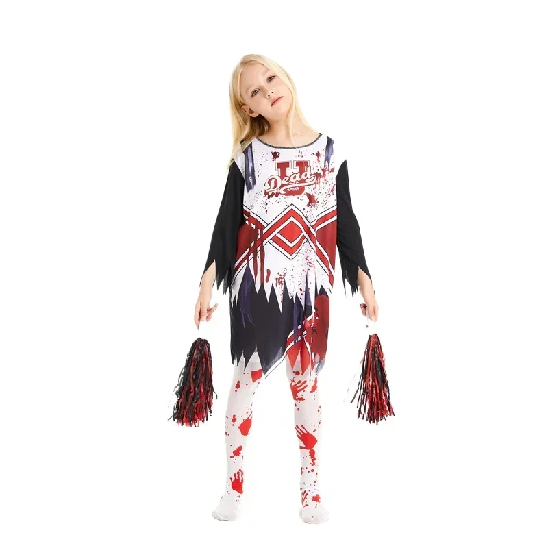 2025halloweenKind Halloween Carnaval Cosplay Kid Eng Zombie Kostuum Meisje Eng Bloedige Cheerleader Coparty Easter Purim Fancy