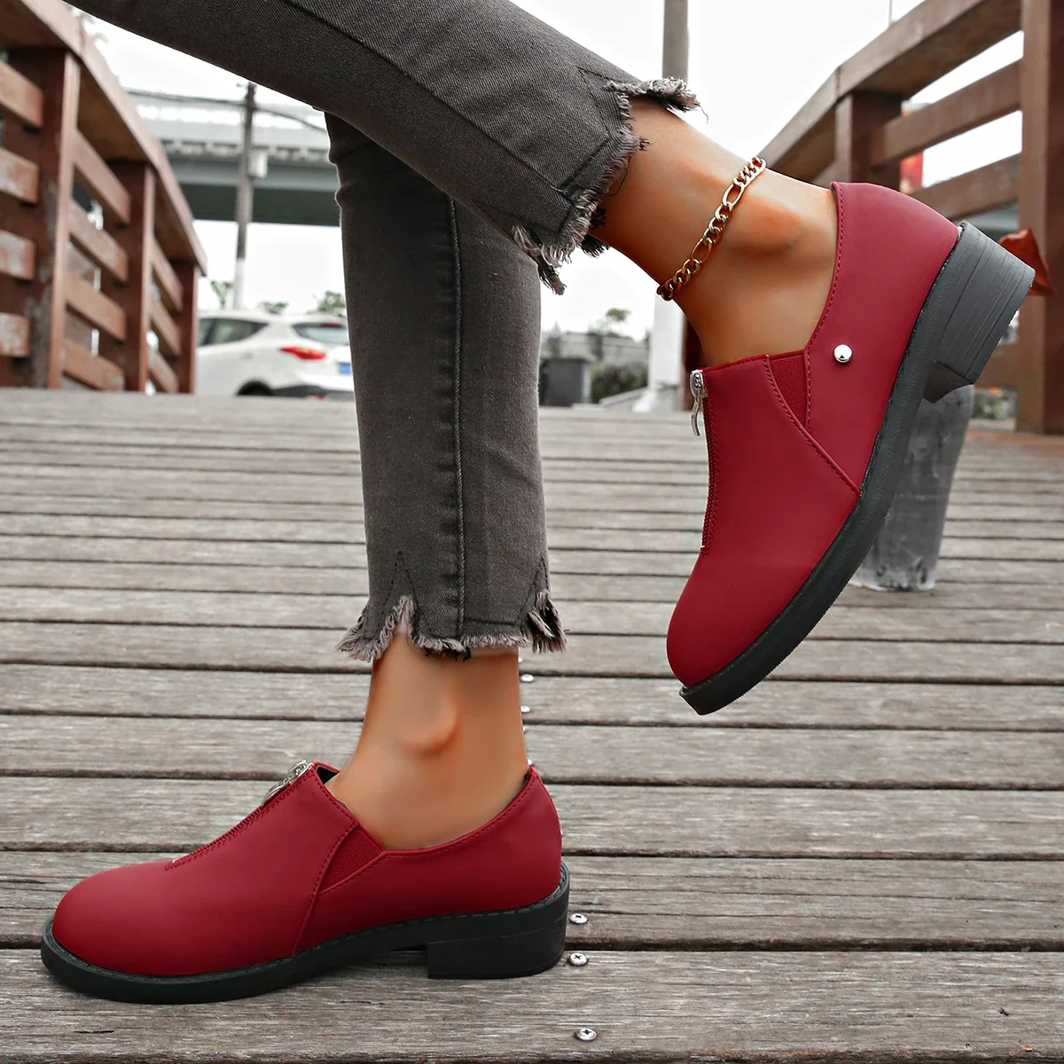 

Pop 2024 High Quality Ladies Shoes Concise Women's High Heels Casual Pumps Women Round Toe Front Zip Women Shoes Size 35-43