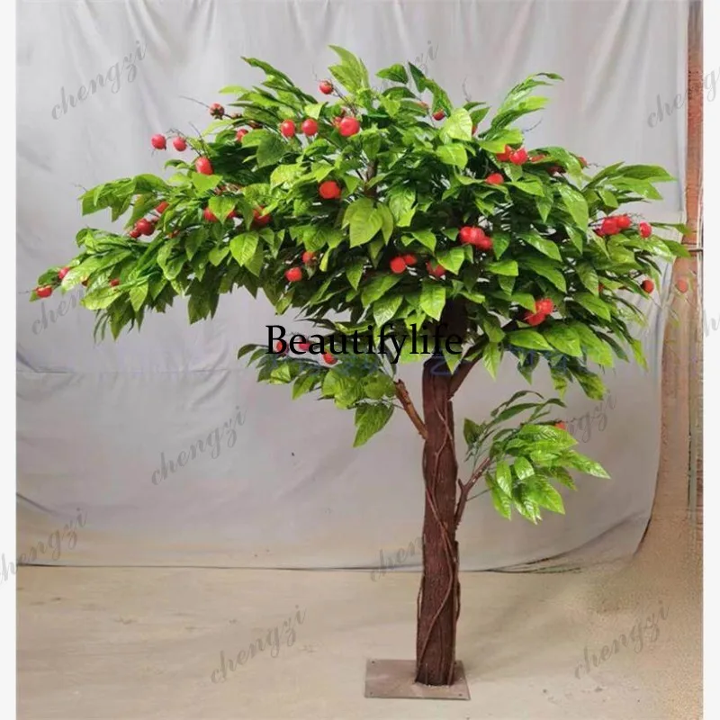 H134 simulated persimmon tree fake pomegranate fruit orange apple tree solid wood large custom decorative bonsai