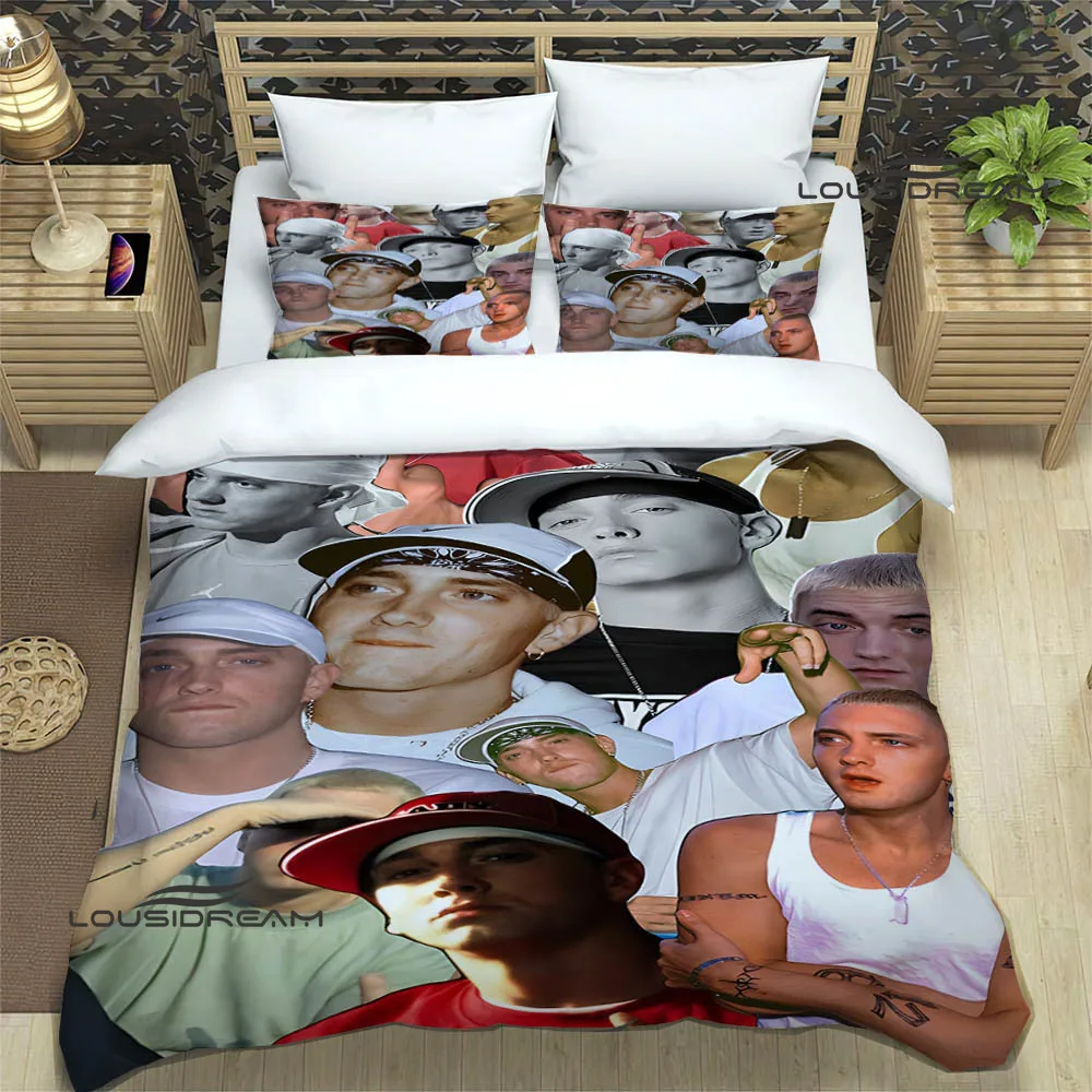 Imagem -02 - Eminem Hip-hop Cantor Conjuntos de Cama de Impressão Requintado Cama Suprimentos Capa de Edredão Consolador de Luxo Presente de Aniversário