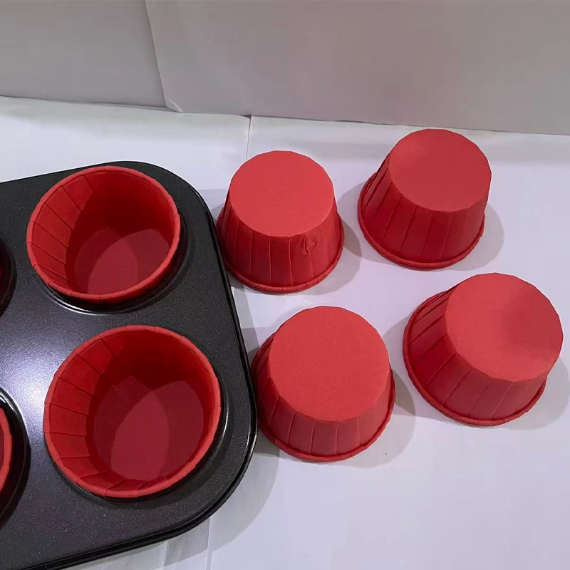 50Pcs Pure Red Rolled Edge Cake Cups, Heat-Resistant and Oil-Proof Paper Liners, Suitable for Cupcakes and Pancakes, Essential Baking Tools