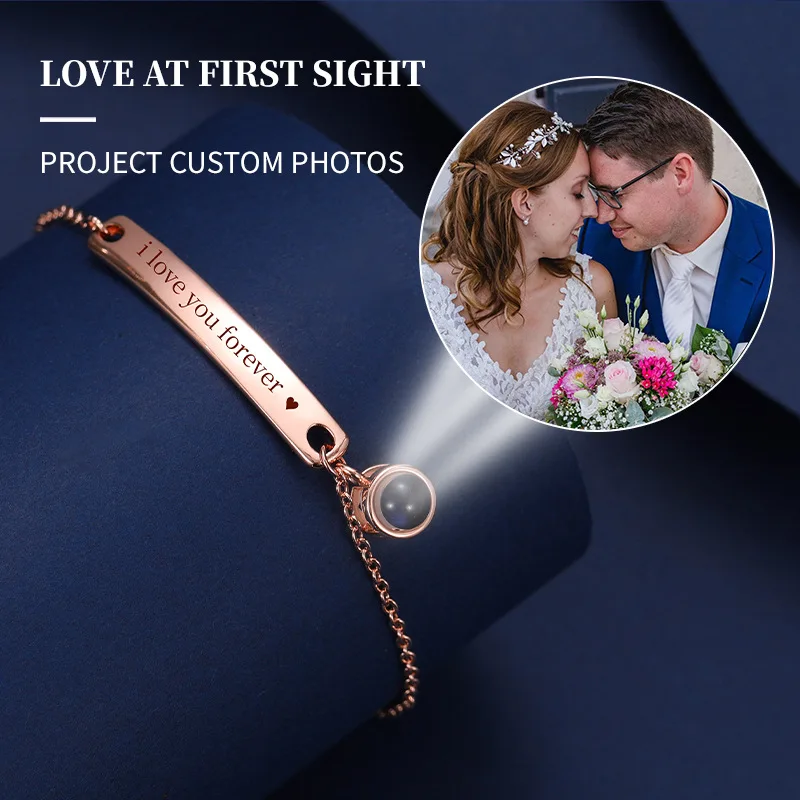 

Custom Photo Projection Bracelet Engraved Name Pendant Stainless Steel Chain Waterproof Bangle Jewelry Valentine's Day Birthday