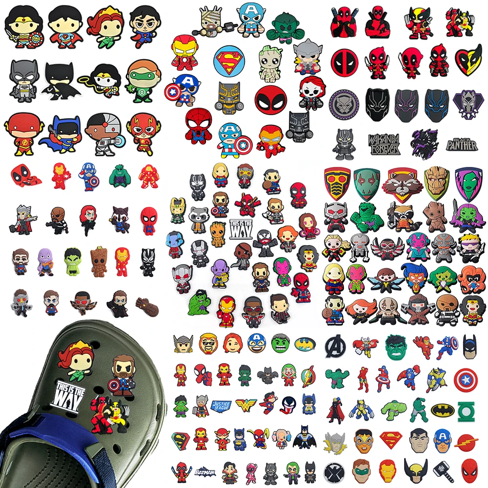 9-200 pièces Hot Toys Cartoon Anime Superhero Series Accessoires de chaussures en PVC DIY Amovibles Imperméables Créatifs Tendance Cadeaux de fête