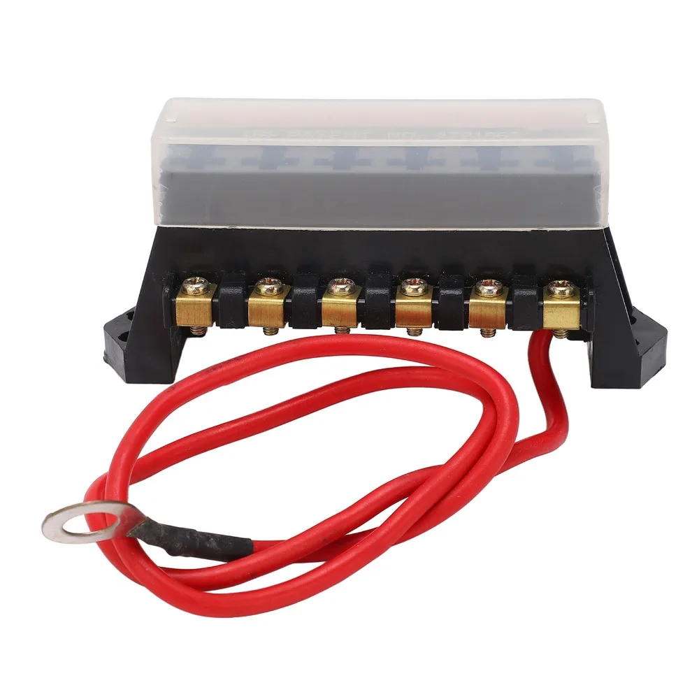 

Universal Fit 6 Way Fuseing Box 1 in 6 Out Transparent Cover Fuseing Block Distribution Block Automotive