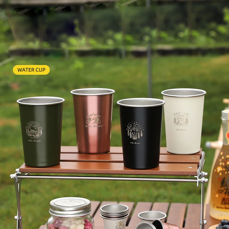 304 Stainless Steel Camping Cup Set, Outdoor, Hiking, Picnic, Water, Tea, Beer, Coffee, Milk, BBQ, Tumblers, Drinking Cup, 350 m