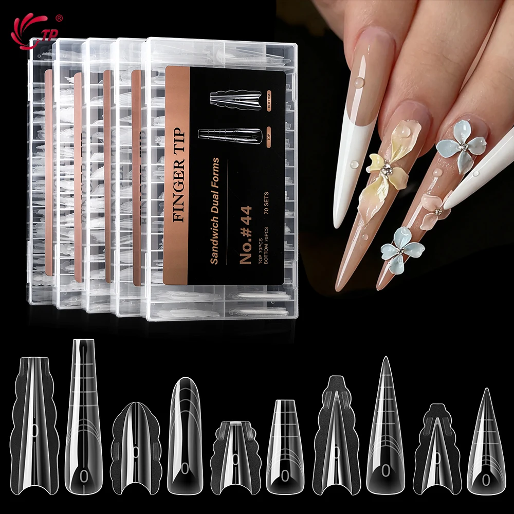 

TP New Reusable Sandwich Dual Nail Forms 14 Sizes Acrylic Nail Extension Quick Building Gel Mold Manicure Salon Tools 140/280pcs