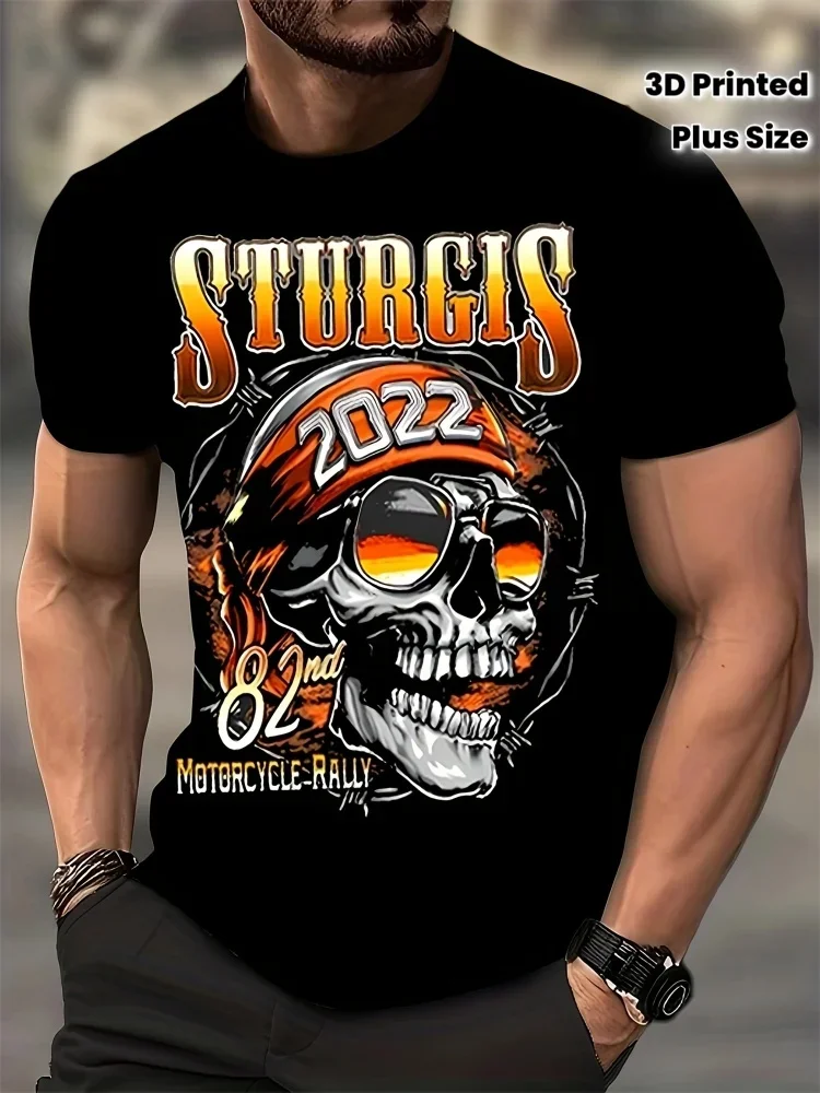 Fashion Street Sturgis Motorrad-Rallye Totenkopf 3D-Druck T-Shirt Vintage Hip-Hop Übergroße Herrenkleidung Sommer Outdoor Streetwear