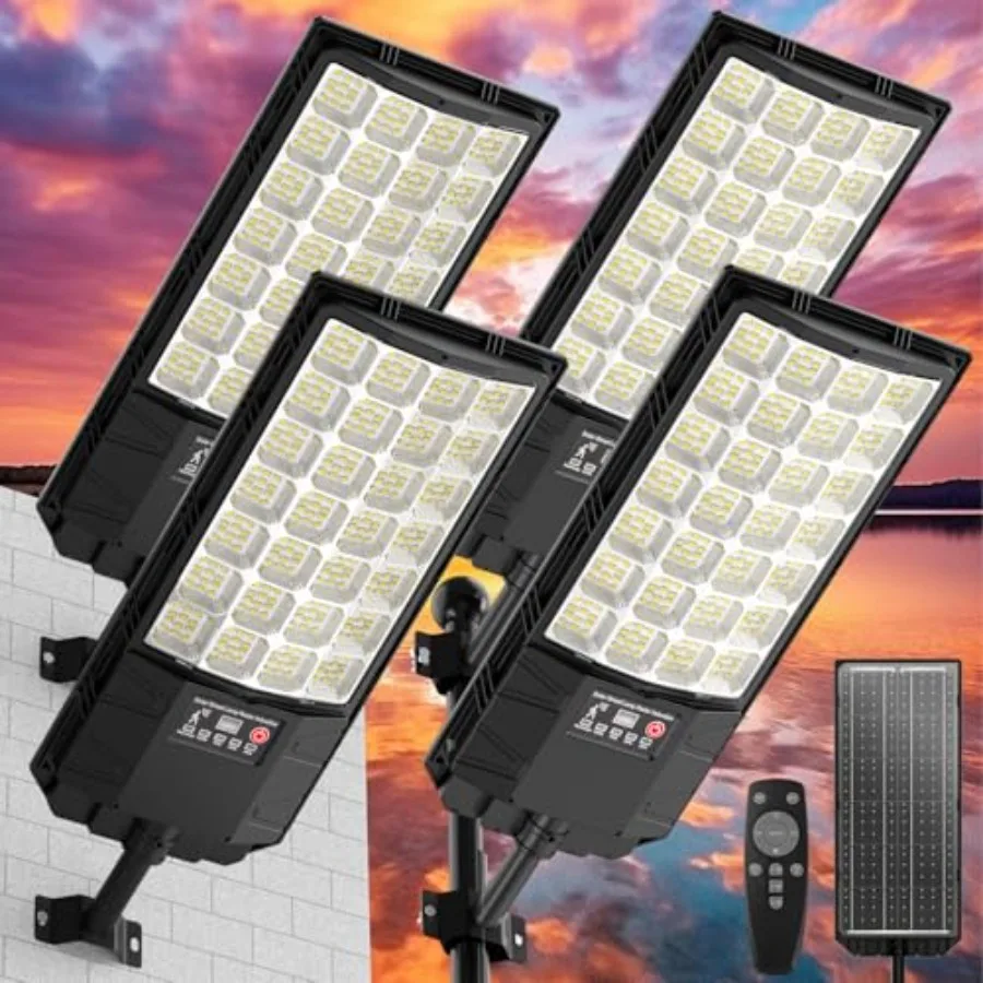 

Pack Solar Street Lights Outdoor Waterproof 0000LM Solar Powered Flood Security Light with Radar Motion Sensor and Remote Contr