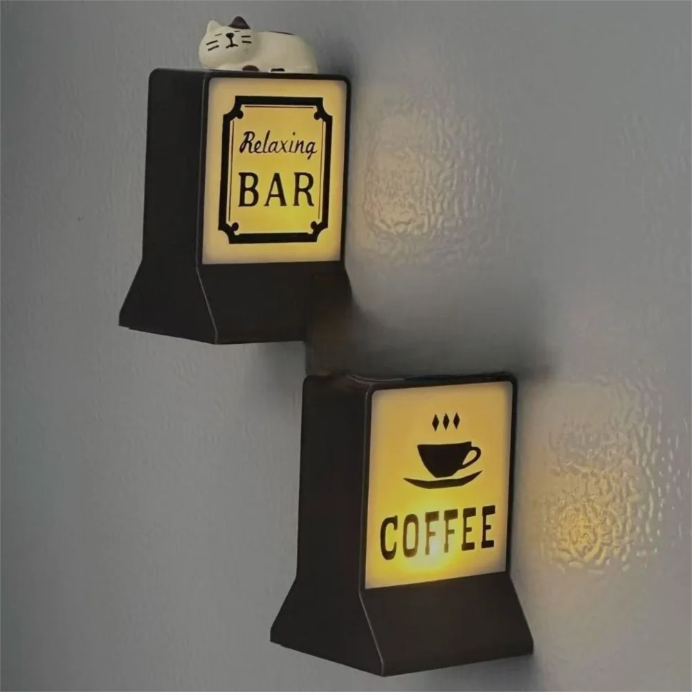 

Magnetic Fridge Stickers Coffee Shop Light Signs Home Decorative Ornaments Bar Luminous Light Boxes Mini Model Creative Decor