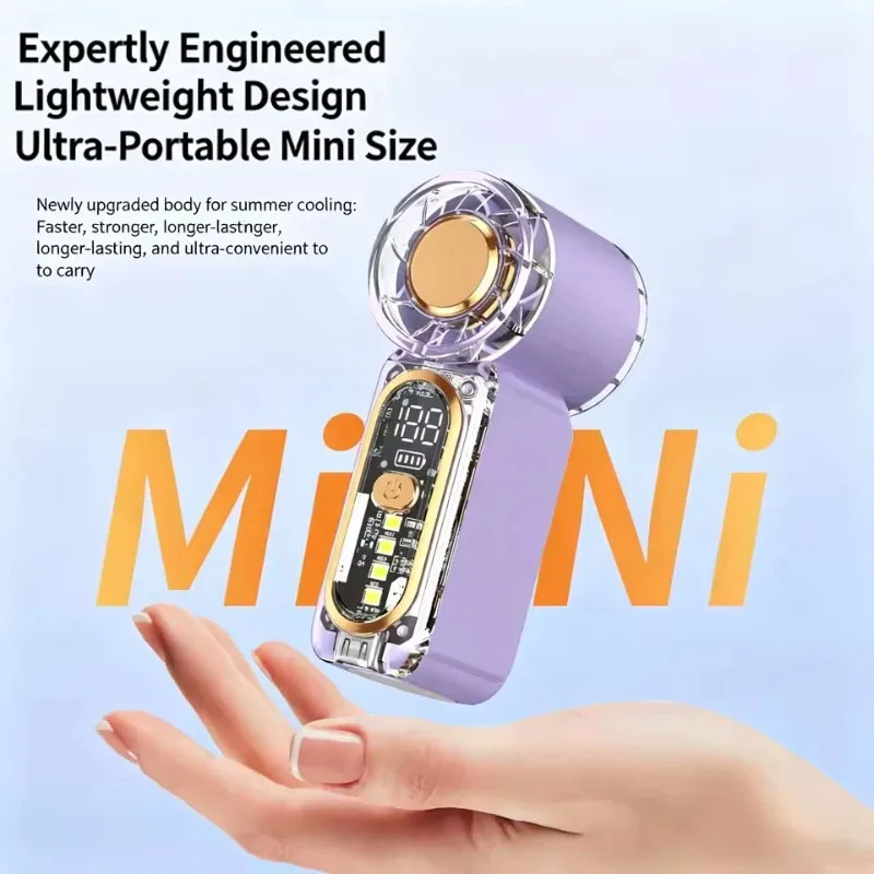 Mini High Speed Handheld Fan With Light Portable Fan Convenient Type C Charge Small Fan Pocket Hand-held Fan Lightweight Cooler