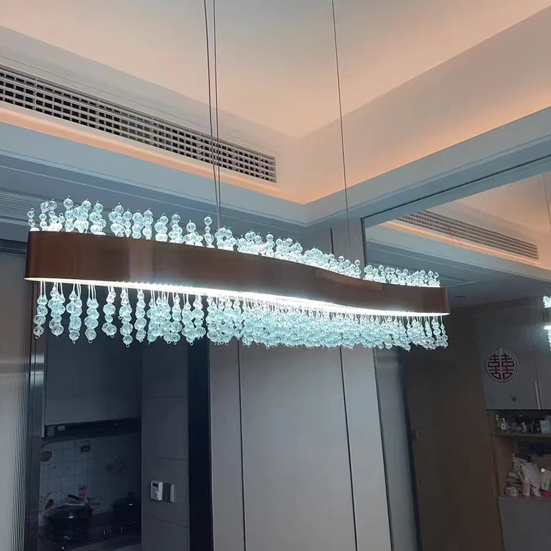 Imagem -03 - Luxo Modern Crystal Chandelier Cozinha Ilha Iluminação Sala de Estar Luzes Pingente Coffee Shop Retangular s Led Hanging Lamp