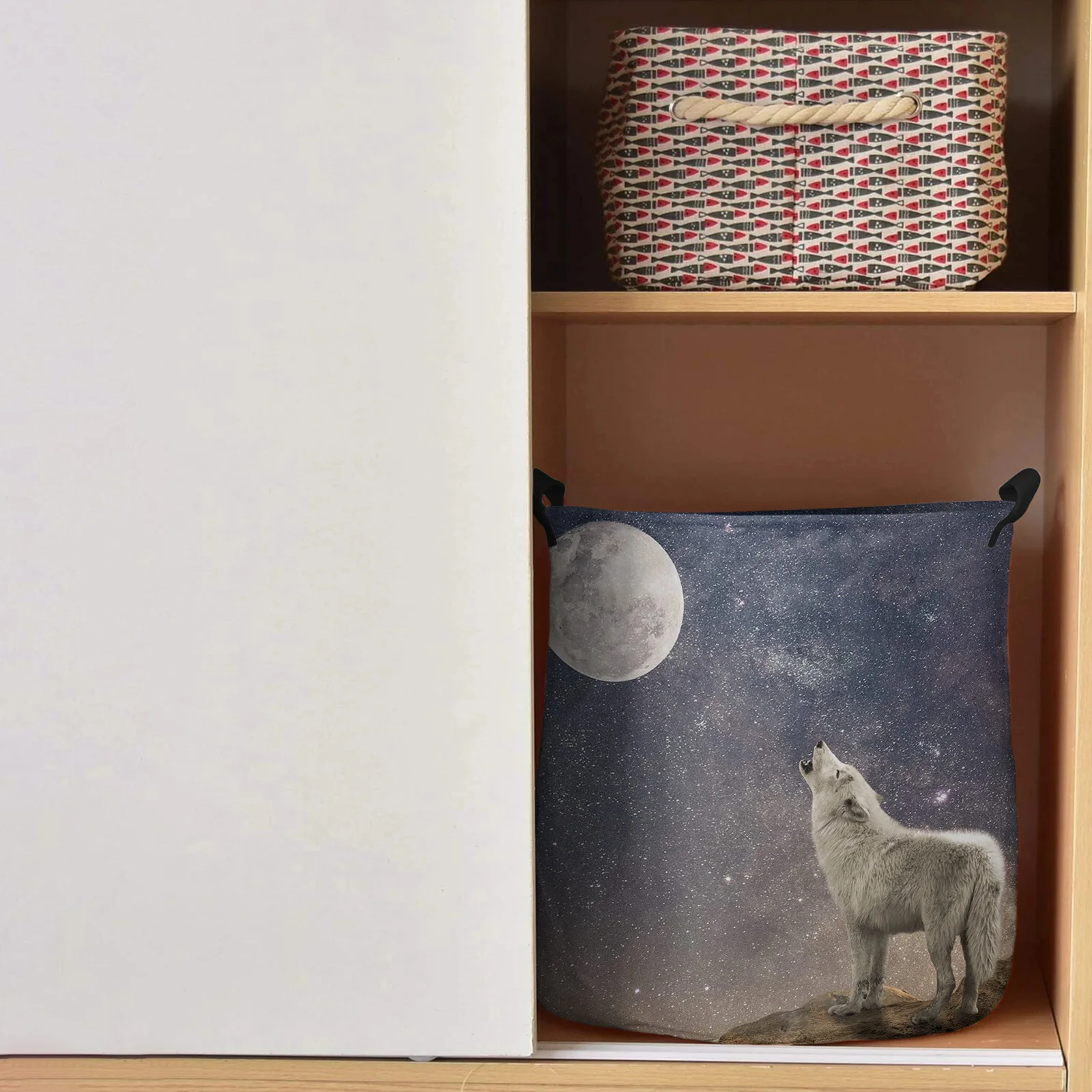 Howling Wolf Moon Night Starry Sky Dirty Laundry Basket Foldable Home Organizer Basket Clothing Kids Toy Storage Basket