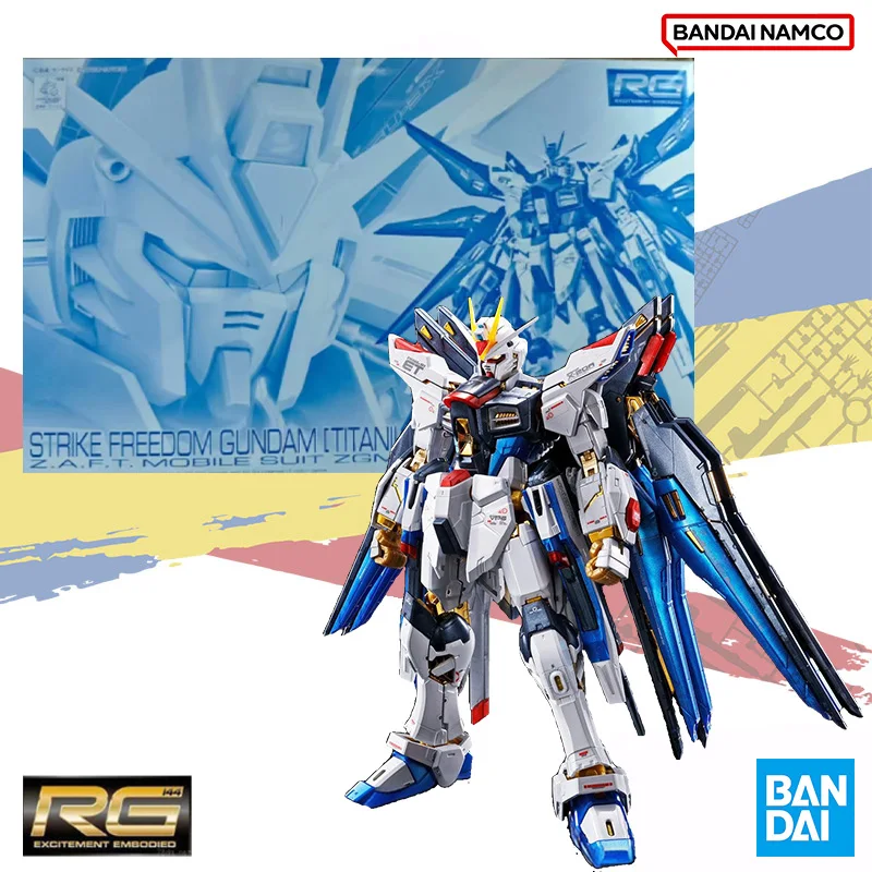 Bandai Original RG 1/144  STRIKE FREEDOM GUNDAM TITANIUM FINISH Anime Action Figure Assembly Model Kit Toy Gift for ChildernKid