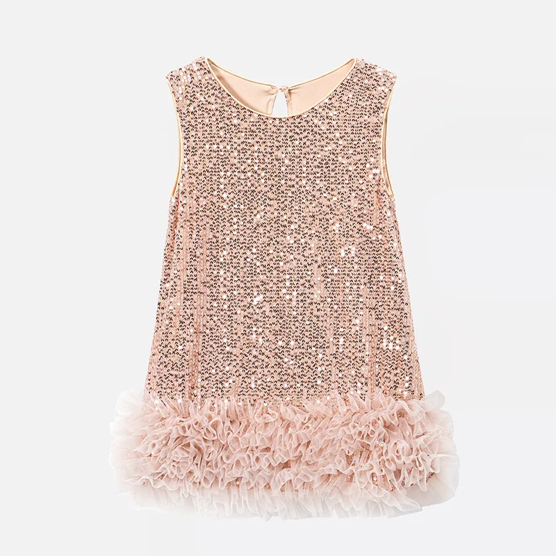 Sequin Strapless Dress for Girl Summer New Design French Hot Kid Baby Girl Princess Dress Skirt Mesh Fluffy Skirt L510