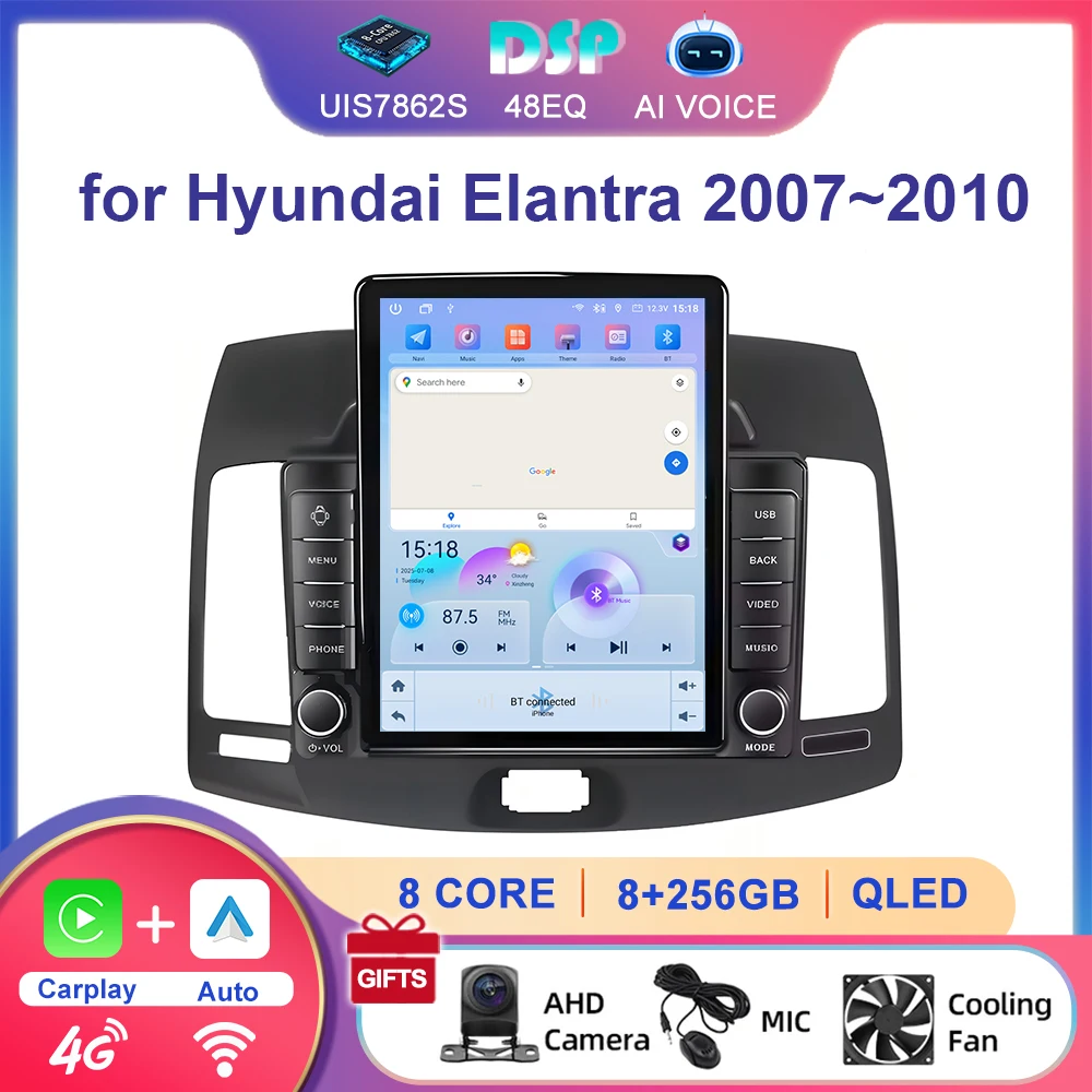 9.7'' Vertical Android Screen Autoradio GPS Navigation Carplay Stereo Multimedia Car Radio Player for Hyundai Elantra 2007~2010