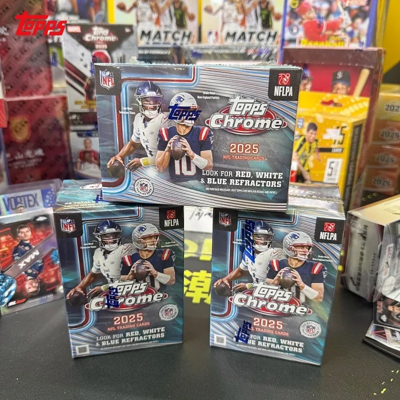 Topps 2025 Topps Chrome Football NFL Hobby Box, Tarjetas Coleccionables con Autógrafos, Refractor de Jugador Novato, Colección de Estrellas del Deporte, Regalo