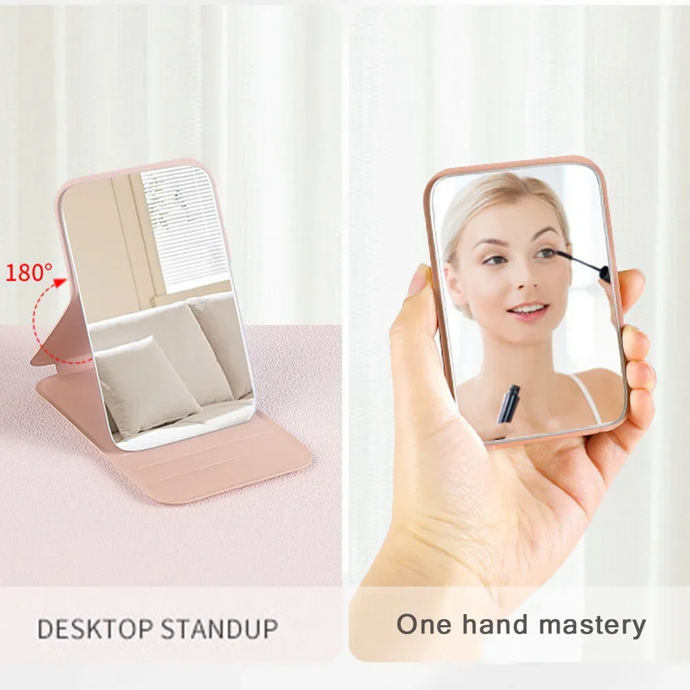 Fold Desktop Makeup Mirror Handheld PU Makeup Mirror Portable Leather Travel Pocket Mirror Cosmetic Tool Floral Letter Pattern