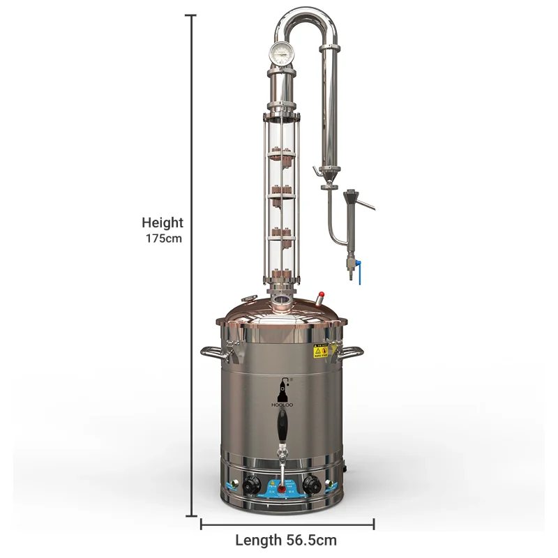 HOOLOO CT65Cu جهاز تقطير منزلي عمود كريستالي غطاء نحاسي كحول لا يزال جهاز ضوء القمر الروم ويسكي براندي تخمير