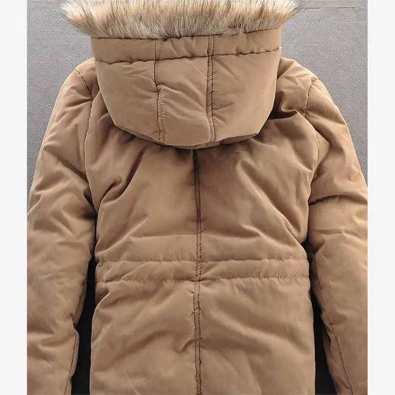 

Men's Winter Hooded Jaet Fur Collar Wool Thiened Cotton Padded Coat Youth Faion Casual Wear Warm Flannel Fabric