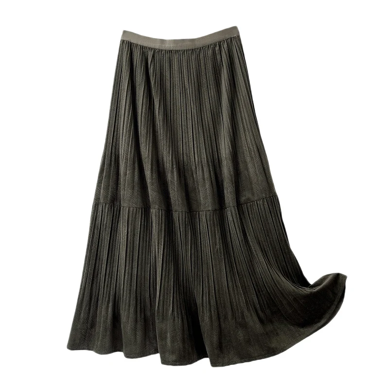 Autumn Winter Vintage Velvet Long Skirt Women 2023 New Fashion Thick Skirt Lady High Waist A Line Skirt Black Beige GrayFemale