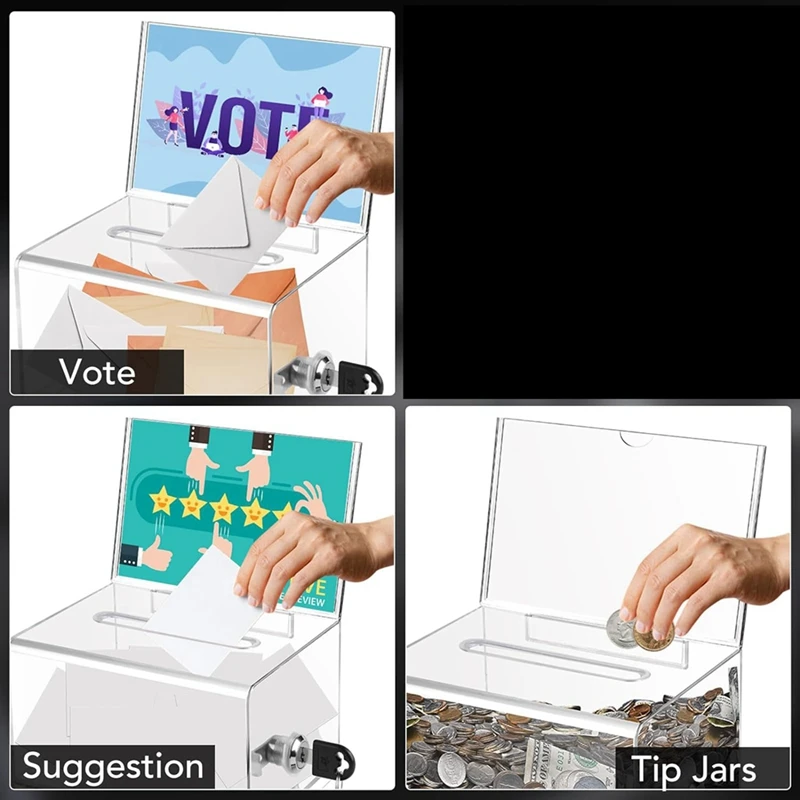 1 Pack Acrylic Donation Box With Lock, Clear Ballot Box With Sign Holder, Suggestion Box For Fundraising